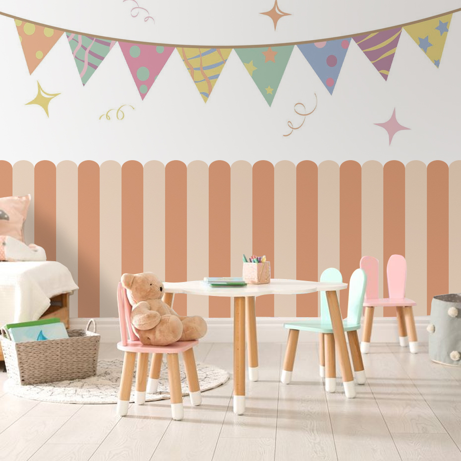 マルチカラー縦ストライプアーク壁紙保育園子供壁アートキッズル - Baby Nursery Wall Art のレビューと価格