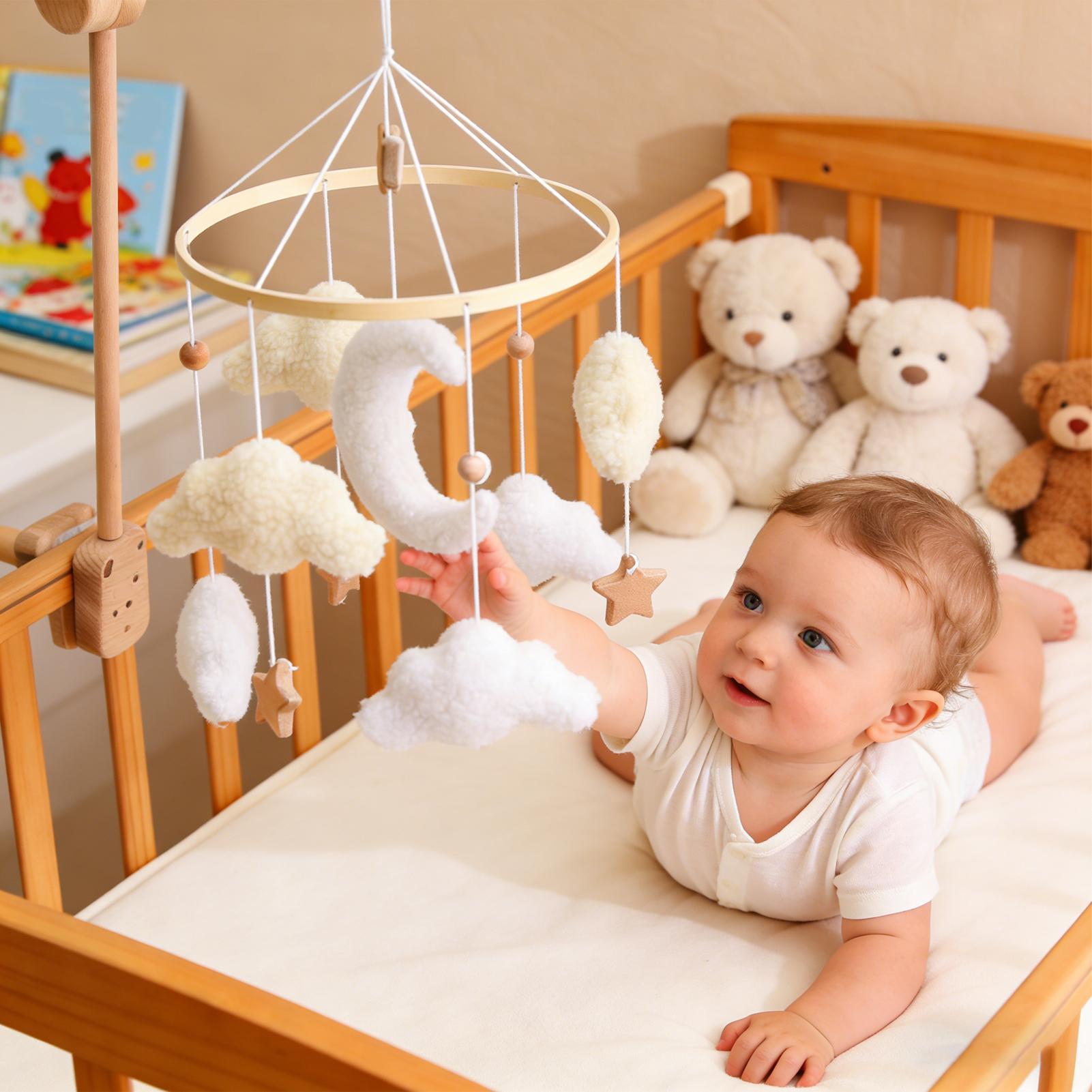 木製ベビーベッドモバイル、ベビーベッドベル、ガラガラおもちゃ - Baby Nursery Equipment のレビューと価格
