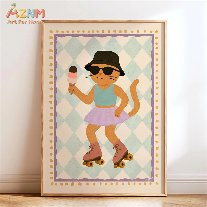 AZNM レトロでグルービーなかわいい動物キャンバスウォール - Baby Nursery Wall Art のレビューと価格