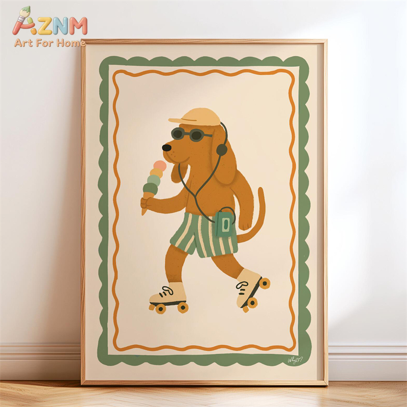 AZNM レトロでグルービーなかわいい動物キャンバスウォール - Baby Nursery Wall Art のレビューと価格