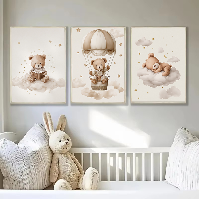 3枚セット ボヘミアン風 テディベア 動物 カスタム ベビー - Baby Nursery Wall Art のレビューと価格