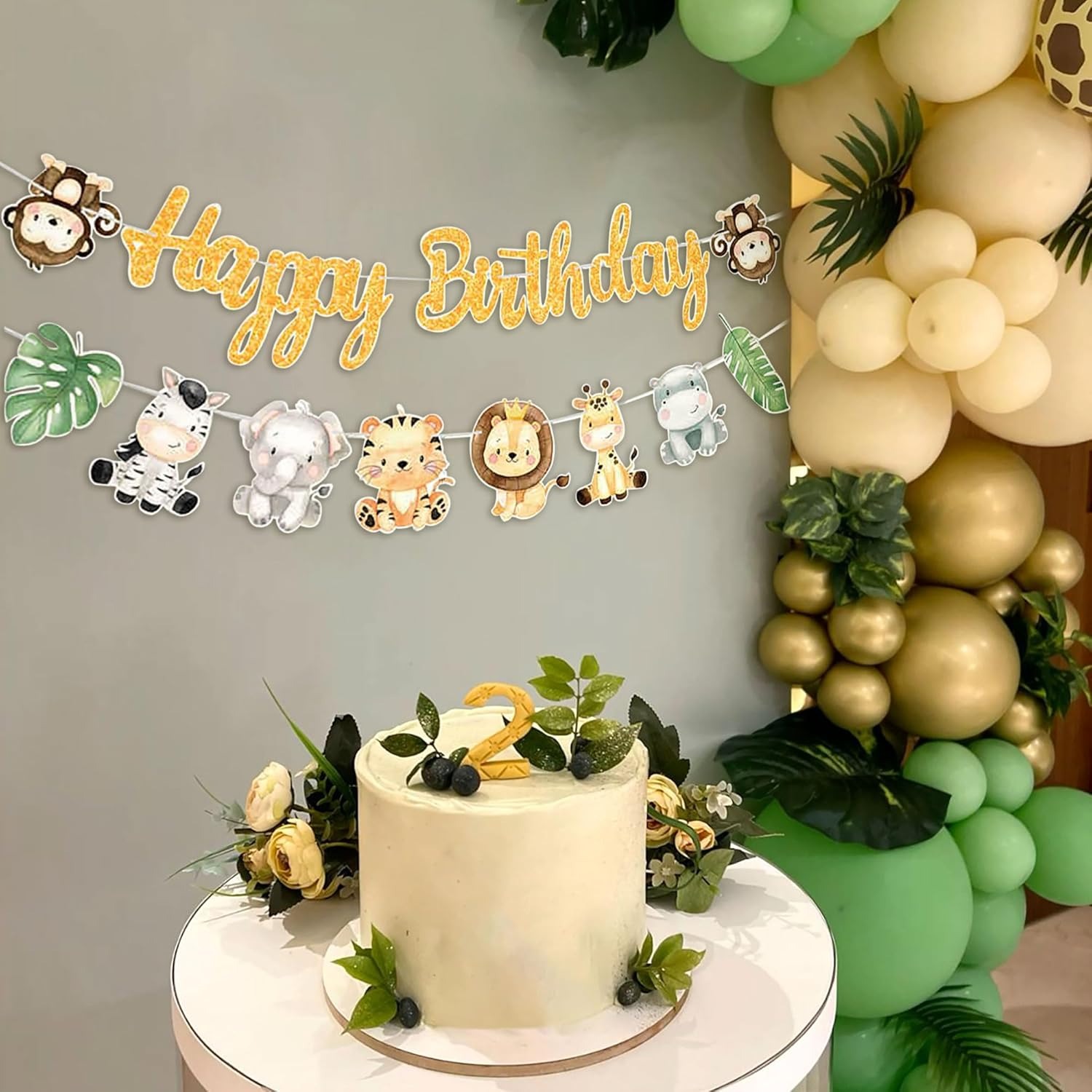 ジャングルサファリハッピーバースデーバナー ゴールドレター  - Baby Nursery Jungle Theme のレビューと価格