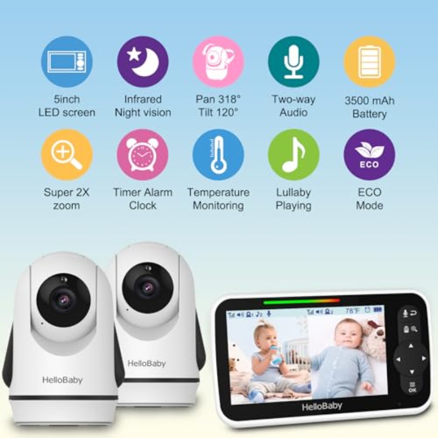 保育園用ビデオベビーモニター、ABS樹脂製、黒色、デュアルカ - Baby Nursery Temperature のレビューと価格